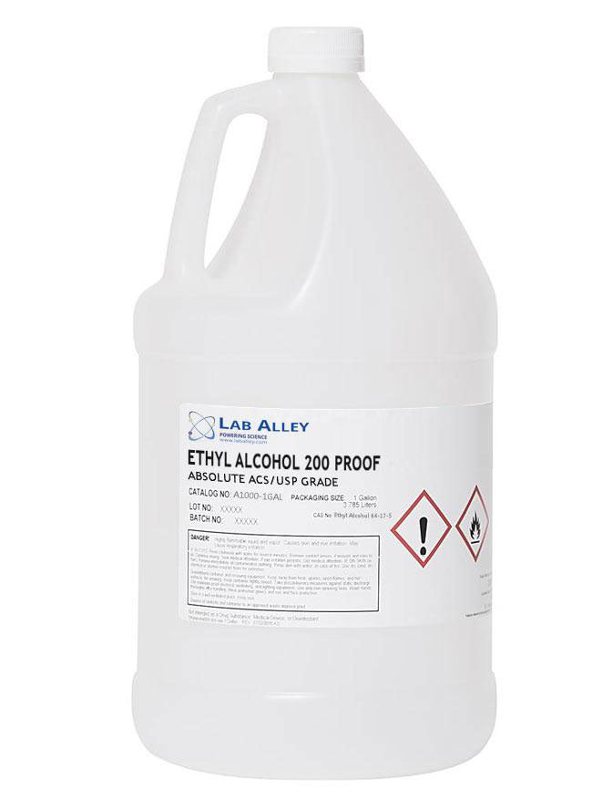 Ethanol 200 Proof, Undenatured, ACS-USP Grade, Food Grade Ethanol, Tax Paid, 1 Gallon Bottle