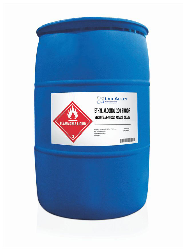 Ethanol 200 Proof, Undenatured, ACS-USP Grade, Food Grade Ethanol, Tax Paid, 55 Gallon Drum, Poly