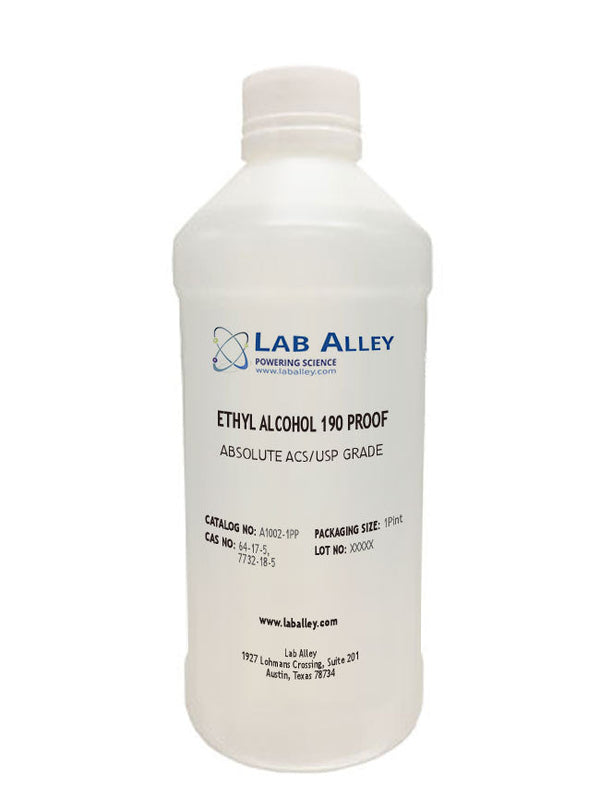 Ethanol 190 Proof, Undenatured, Food Grade Ethanol, ACS-USP Grade, Tax Paid, 1 Pint Poly Bottle