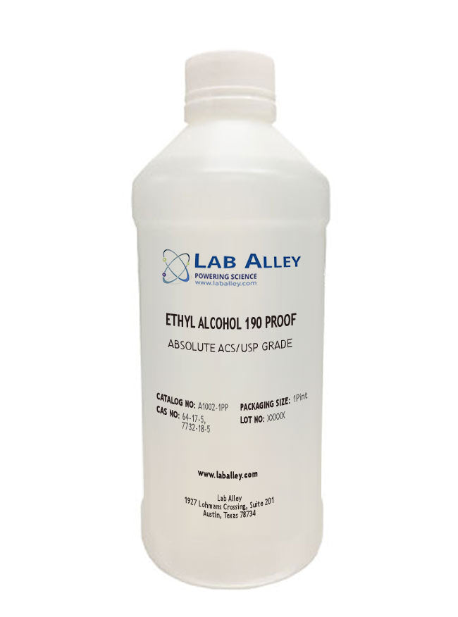 Ethanol 190 Proof, Undenatured, Food Grade Ethanol, ACS-USP Grade, Tax Paid, 1 Pint Poly Bottle