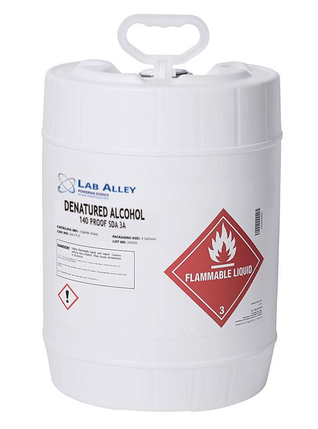 Specially Denatured Alcohol 140 Proof SDA 3A, 5 Gallons