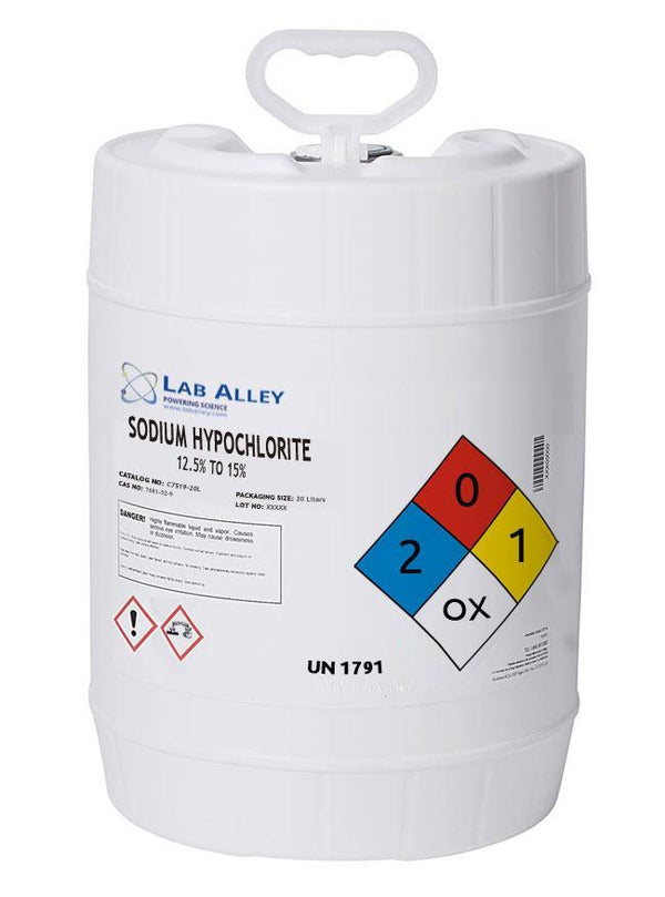 Sodium Hypochlorite 12.5% to 15%, 20 liters
