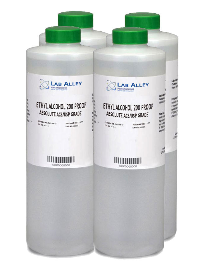 Ethanol 200 Proof, Undenatured, ACS-USP Grade, Tax Paid, 4x1L