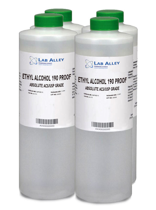 Ethanol 190 Proof, Undenatured, Food Grade Ethanol, ACS-USP Grade, Tax Paid, 4x1 Liter