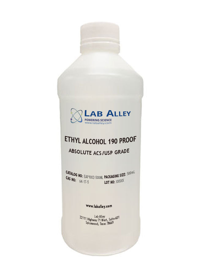 Ethanol 190 Proof, Undenatured, Food Grade Ethanol, ACS-USP Grade, Tax Paid, 500ml