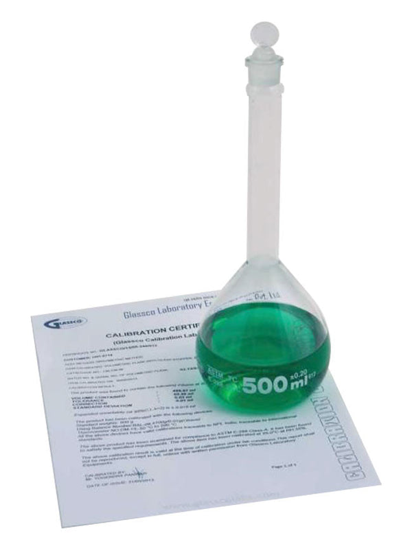 Volumetric Flask, Class A, Glass Stopper, Indiv. Cert